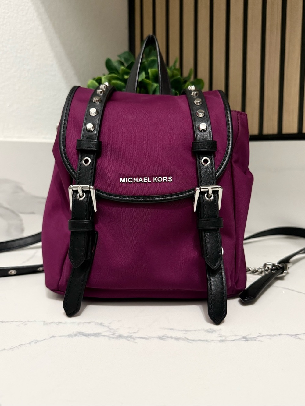 MICHAEL KORS Plum Mini Nylon Backpack with Black Trim